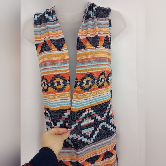 2/$30 Colorful Western Sleeveless Patchwork Knit Hooded Cardigan (#1,290) - Picture 3 of 9